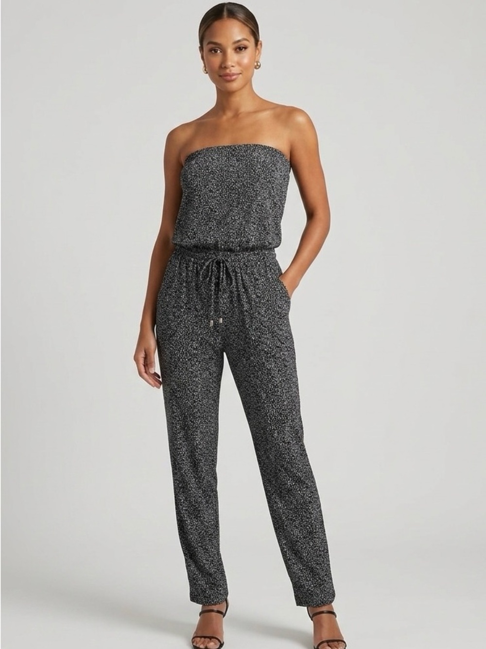 Express Black and White Patterned Jumpsuit